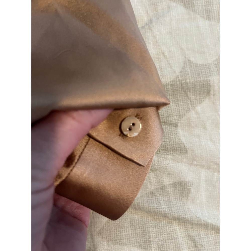 Eileen Fisher Silk Blend Hidden Button Front Blouse Champagne Tan S/P F18SM - Picture 10 of 11